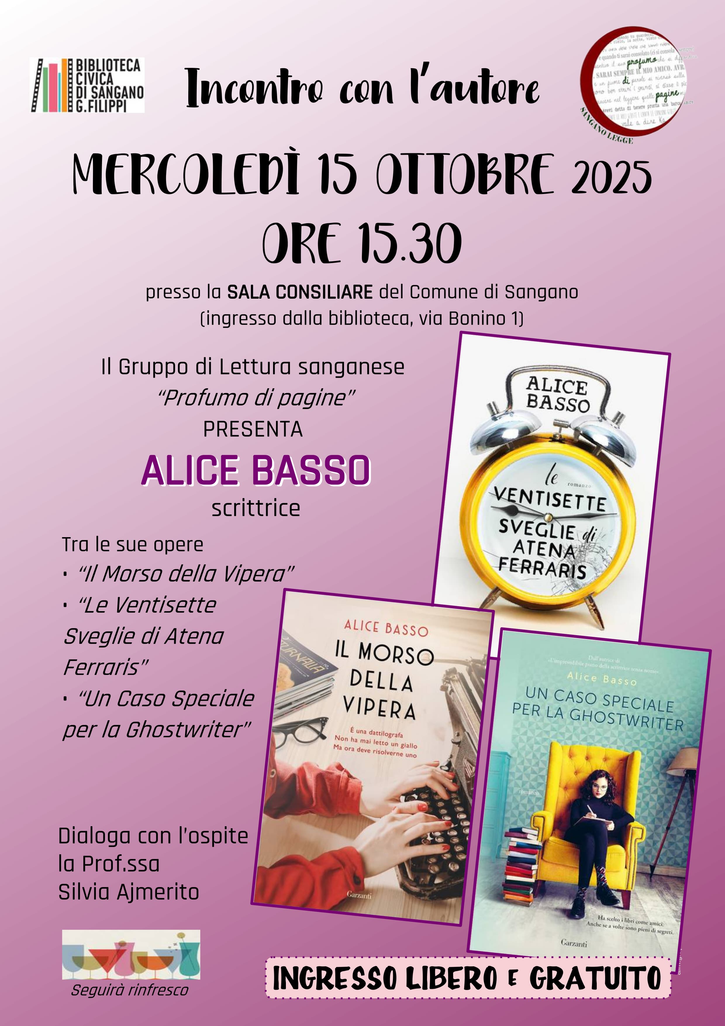 Gruppo di Lettura Sanganese "Profumo di pagine" presenta: incontro con l'autrice ALICE BASSO!