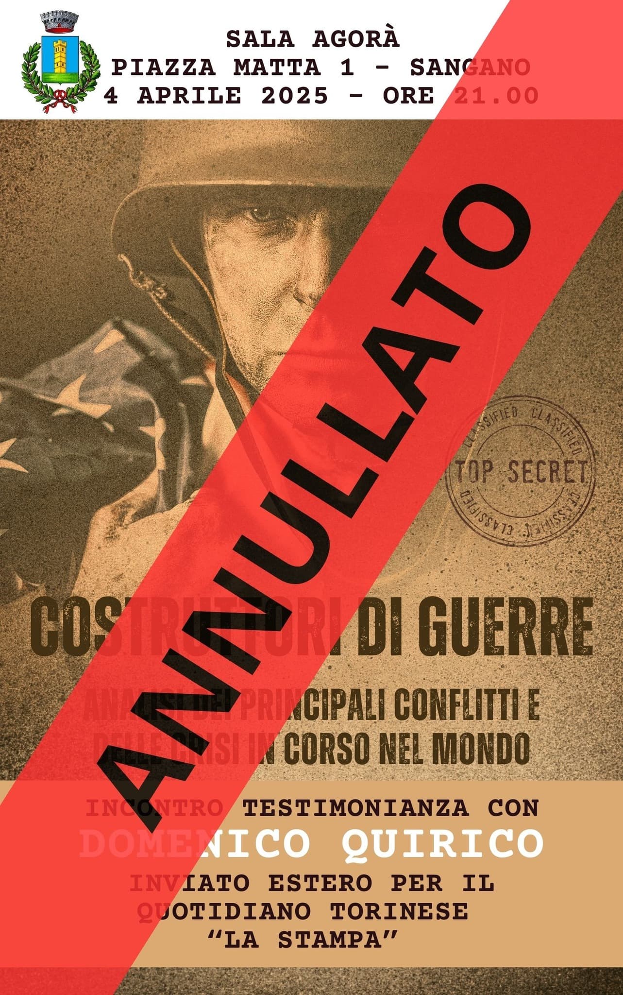 ATTENZIONE L'INCONTRO DI STASERA CON QUIRICO E' RINVIATO.