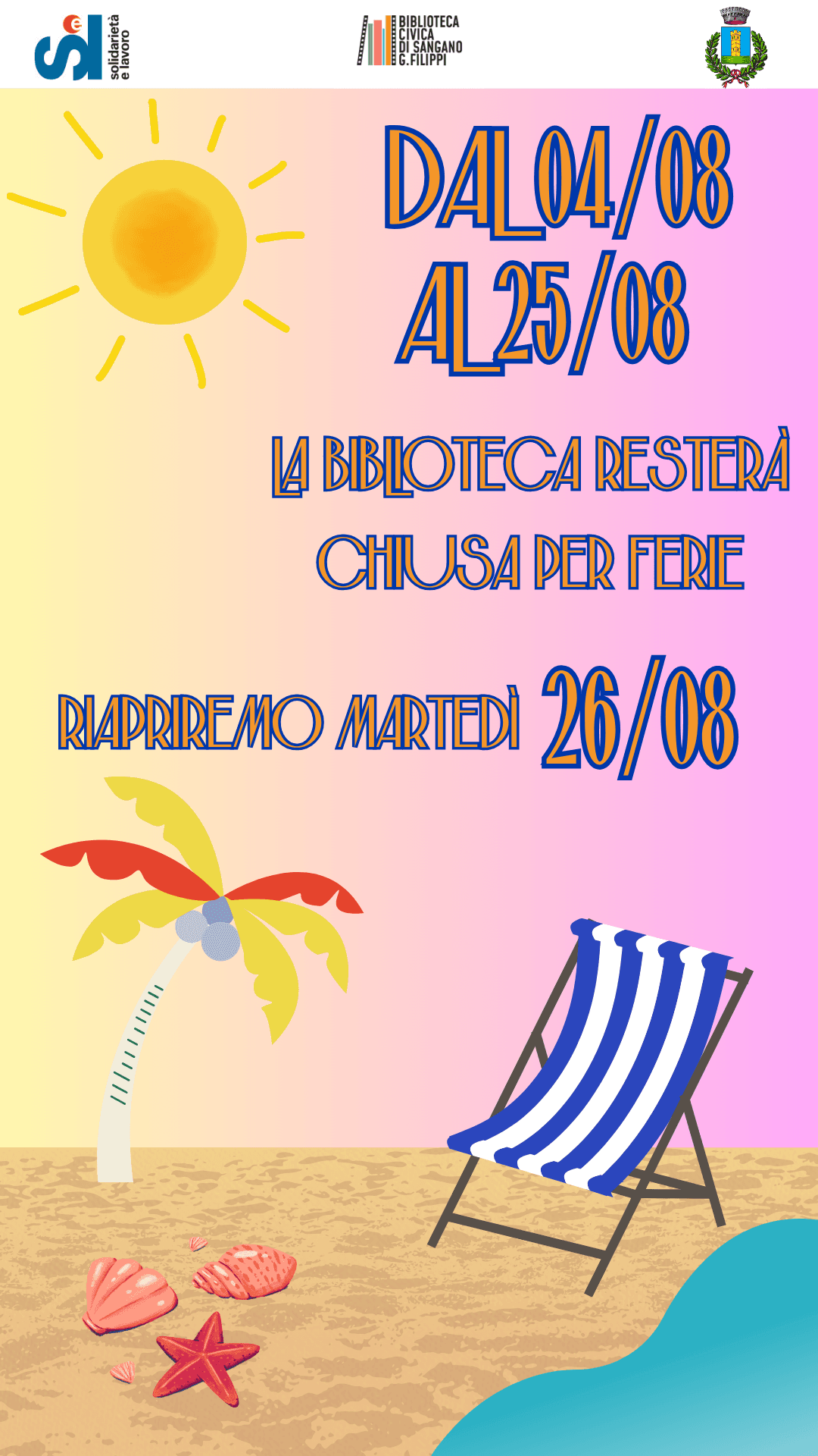 Chiusura estiva della biblioteca G. Filippi