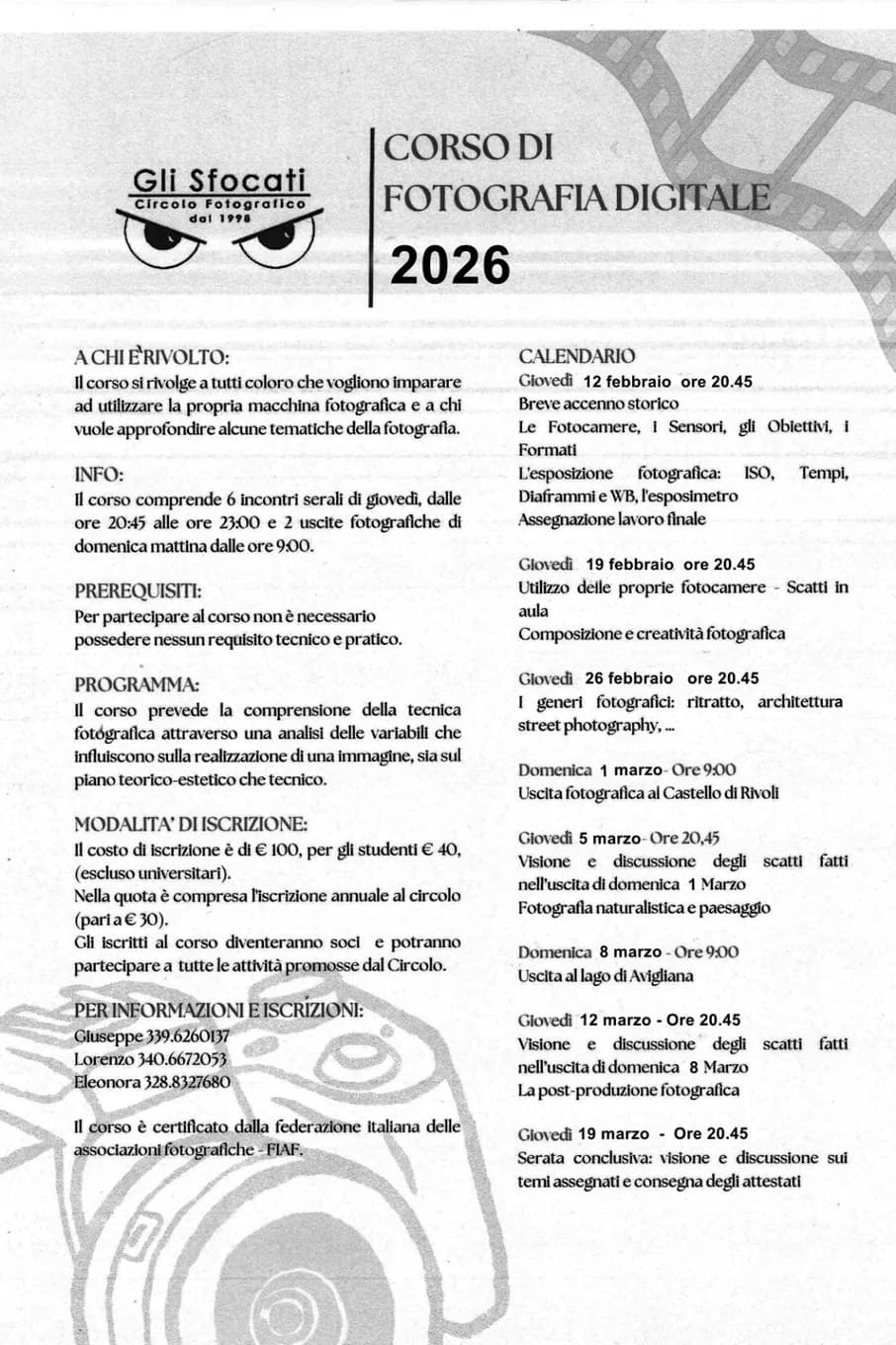 Nuovo corso di Fotografia Digitale 2026 – Gli Sfocati ti aspettano!