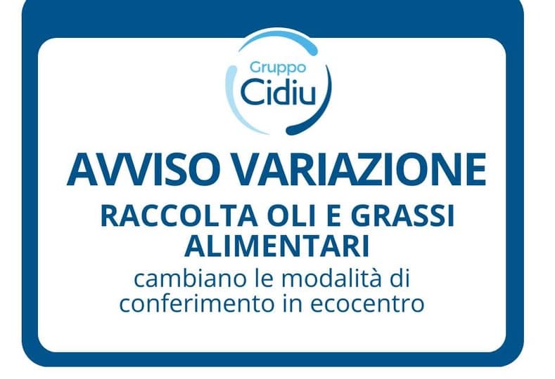 Nuove modalità di conferimento per oli e grassi alimentari esausti negli ecocentri Cidiu