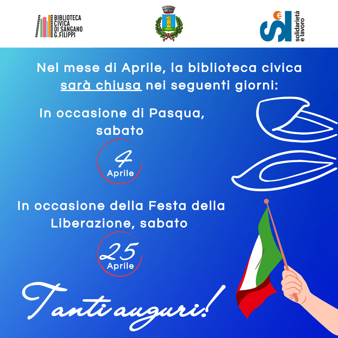 Avviso ai lettori: chiusure Biblioteca - Aprile 2026