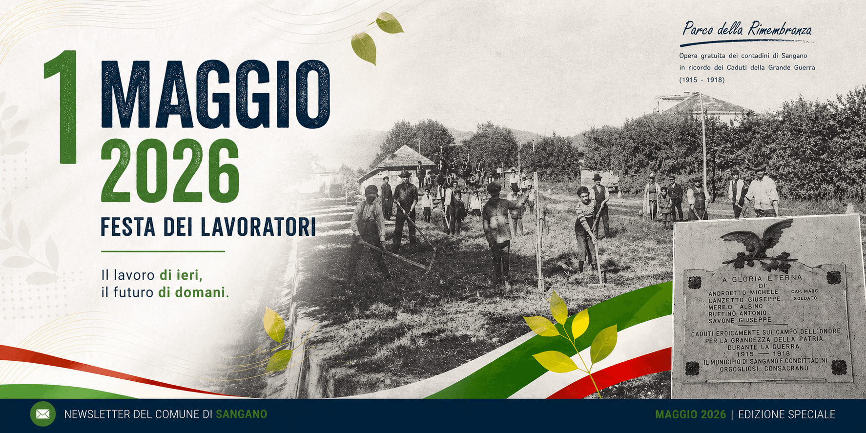Newsletter 1° maggio - Sangano tra Memoria e Futuro: dal 25 Aprile alla Festa dei Lavoratori