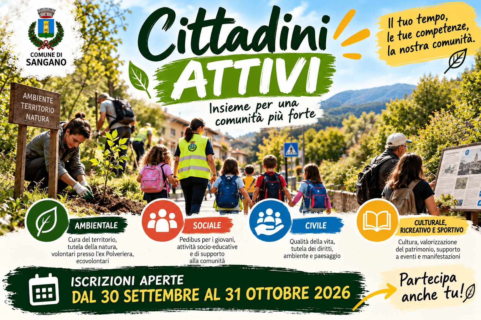 Cittadini Attivi: a Sangano nuove opportunità per partecipare alla vita della comunità