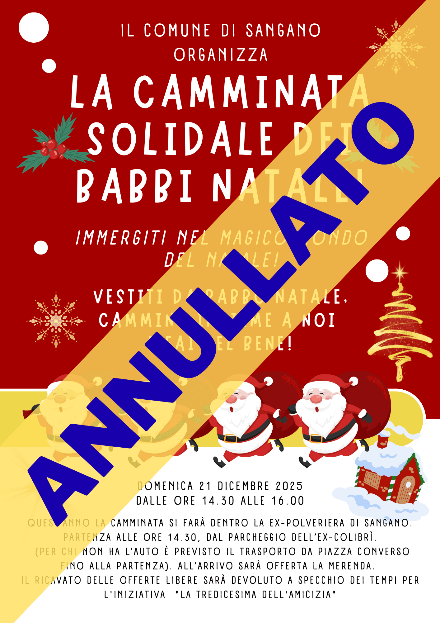 ANNULLATA LA CAMMINATA DEI BABBI NATALE DI DOMANI!