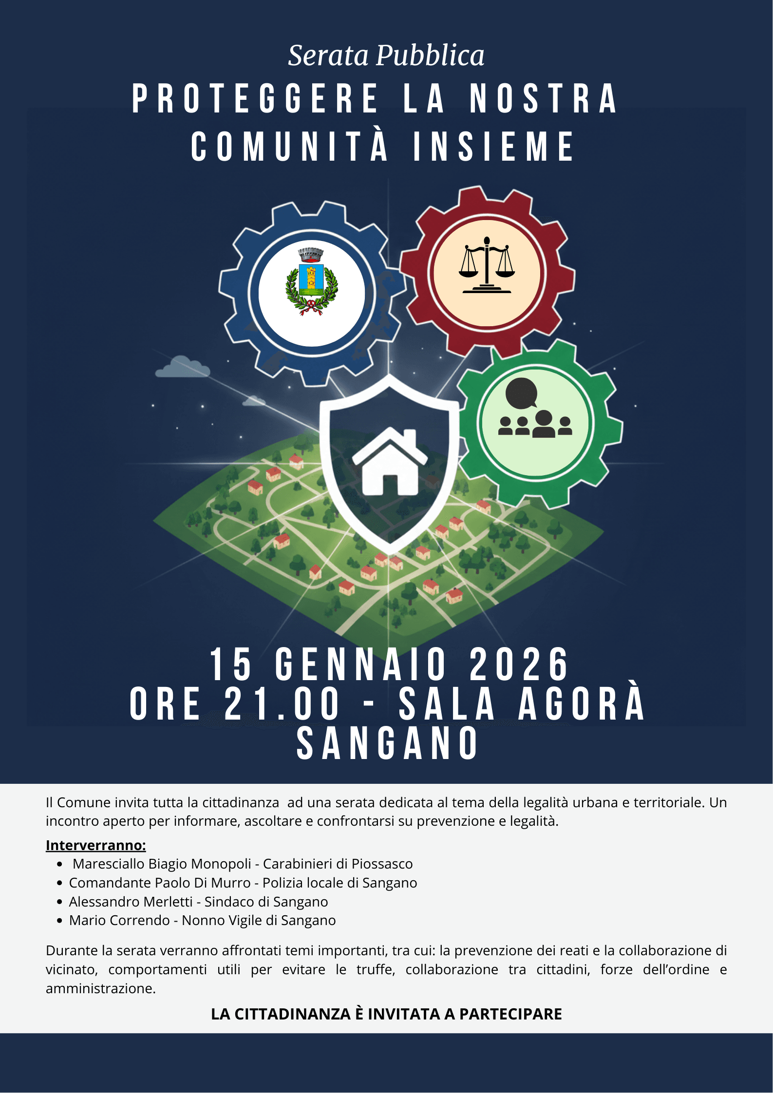 Proteggere la nostra Comunità insieme: serata pubblica su Prevenzione e Legalità