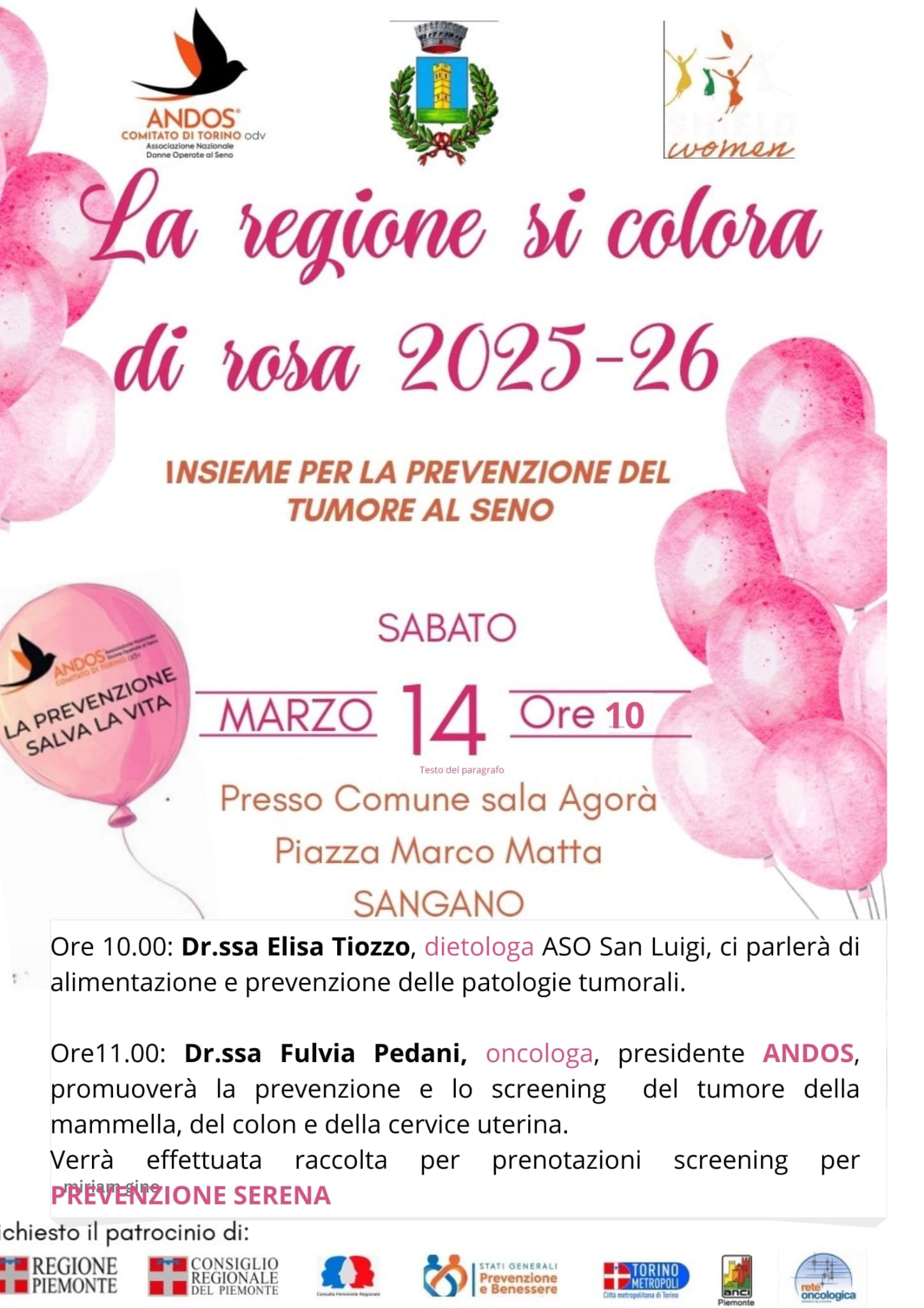 Sangano si colora di rosa per la prevenzione del tumore al seno