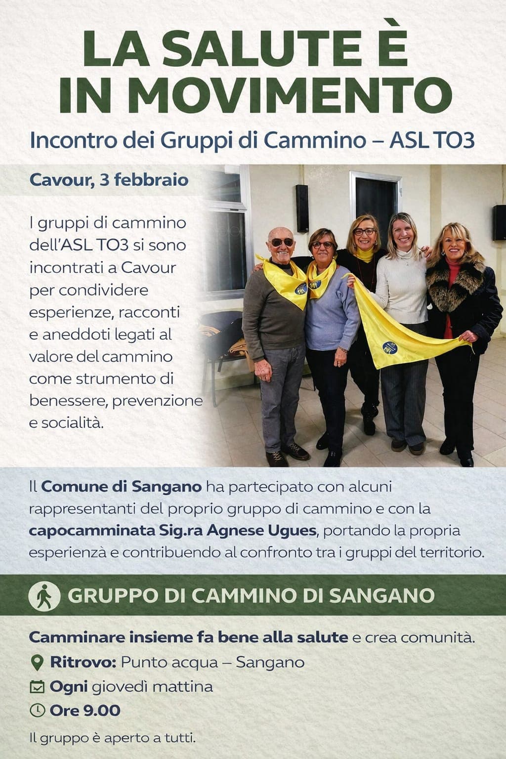La salute è in movimento: i Gruppi di Cammino dell’ASL TO3 si incontrano a Cavour